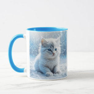 Mug Petit chaton blanc personnalisé en neige