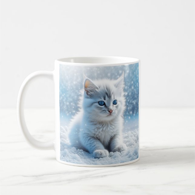 Mug Petit chaton blanc personnalisé en neige (Gauche)