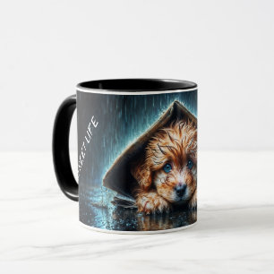 Mug Petit chien mignon dans la pluie jour avec les yeu