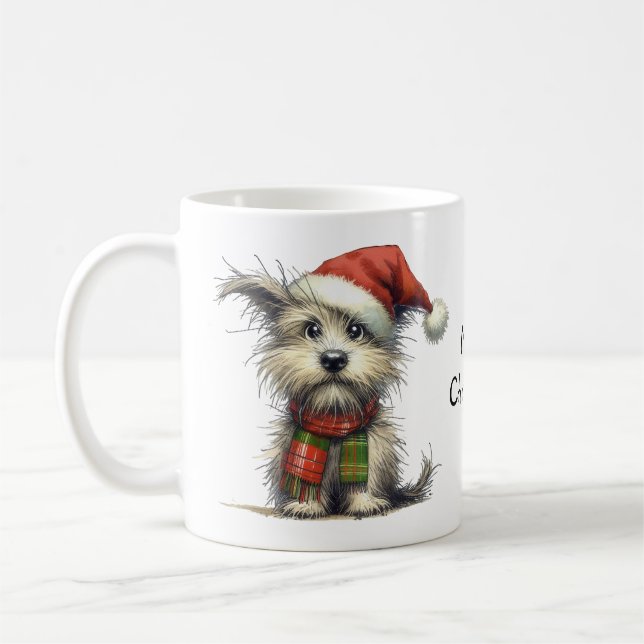 Mug Petit chien Terrier dans le chapeau de Noël du Pèr (Gauche)