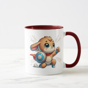 Mug Petit chiot super-héros avec bouclier.