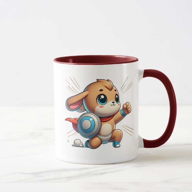 Mug Petit chiot super-héros avec bouclier. (Droite)