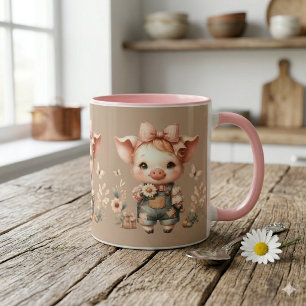 Mug Petit cochon fantaisiste en salopette pastel marro