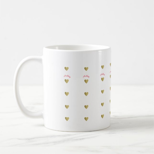Mug petit coeur d'amour or avec nom (Gauche)