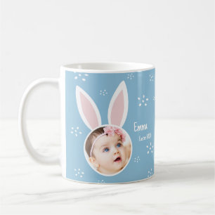 Mug Petit Enfant Photo avec Bunny Ears + Nom Pâques Bl