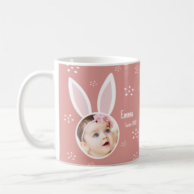 Mug Petit Enfant Photo avec Bunny Ears + Nom Pâques ro (Gauche)