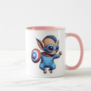 Mug Petit extraterrestre super-héros avec bouclier.