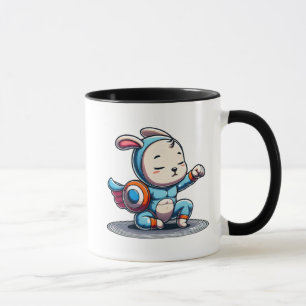 Mug Petit lapin héros en combinaison bleue.