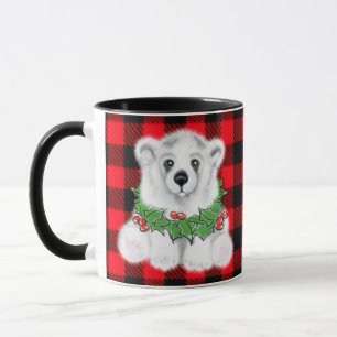 Mug Petit ours d'ours polaire de Noël, couronne de bai