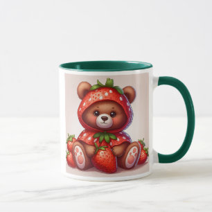 Mug Petit ours mignon déguisé en fraise.
