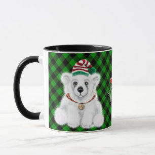 Mug Petit ours polaire de Noël classique vert plaid
