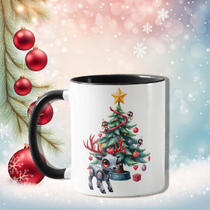 Mug Petit renne Cyberpunk avec sapin de Noël