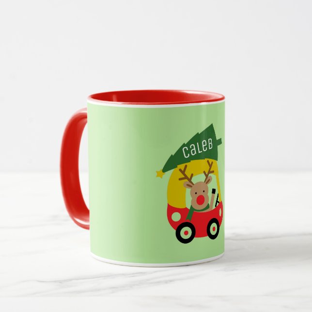 Mug Petit renne rouge voiture & arbre de Noël enfants  (Devant gauche)