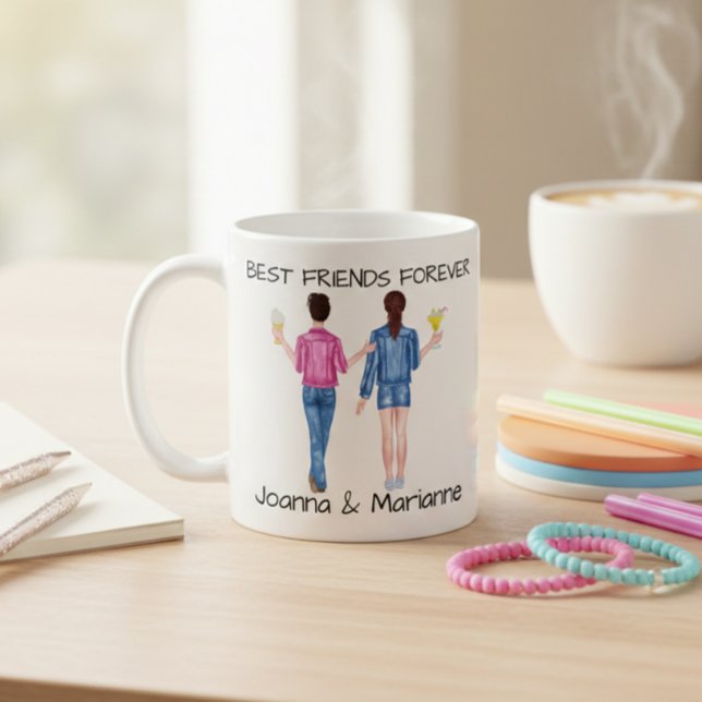 Mug Petite amie Meilleures amies Brune Aquarelle perso (Créateur téléchargé)