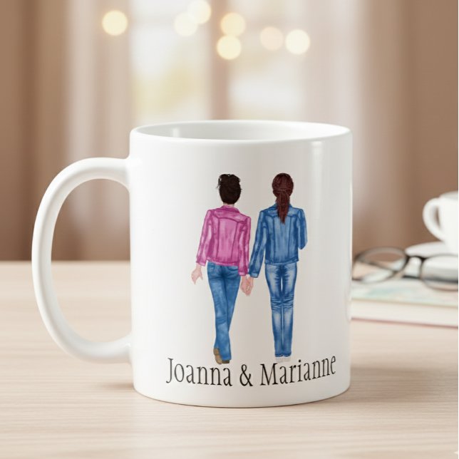 Mug petite amie monogramme noms de brune aquarelle (Créateur téléchargé)
