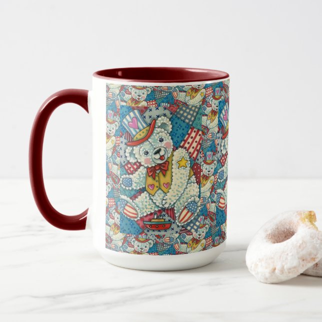 MUG PETITE BAIE TEDY PATRIOTIQUE, BATEAU ET PATCHWORD (Avec donut)