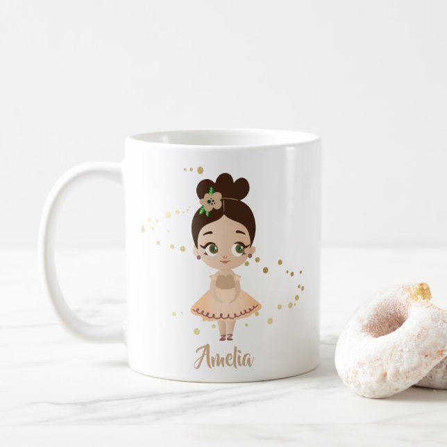 Mug Petite fille Dancing Ballerina avec Fleur, Or (Avec donut)