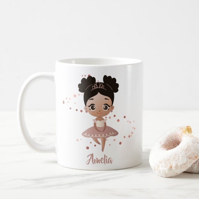 Mug Petite fille Danser Ballerina Princesse, Or Rose (Avec donut)