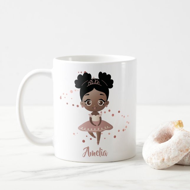 Mug Petite fille Danser Ballerina Princesse, Or Rose (Avec donut)