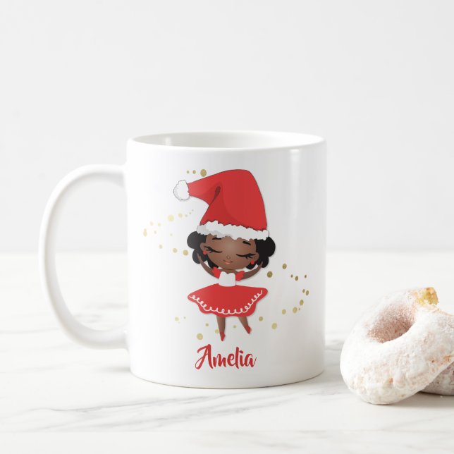 Mug Petite fille de Noël Ballerina, Santa Hat (Avec donut)