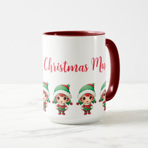 Mug Petite Fille Elfe Noël Rouge Personnalisé