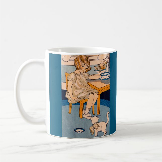 Mug Petite fille et petit chat blanc des années 1920 (Gauche)