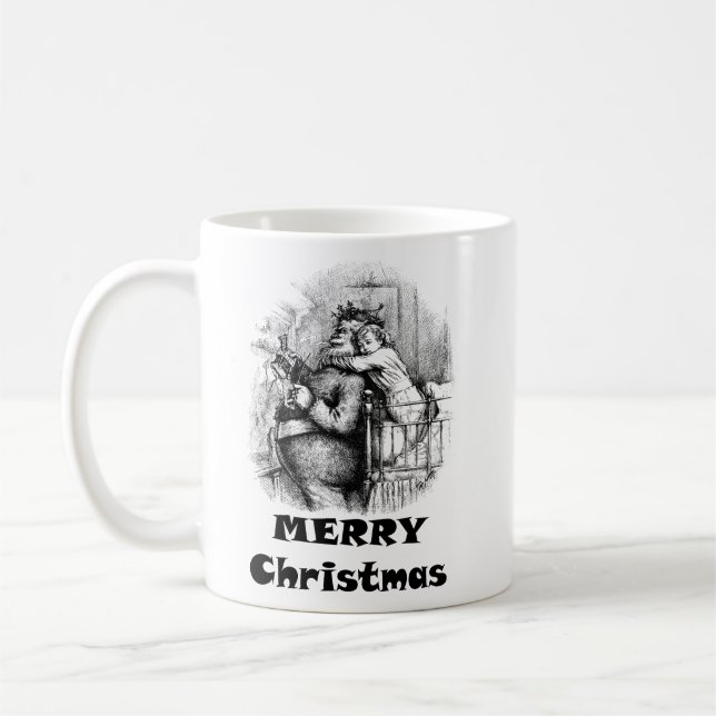 Mug Petite fille qui embrasse le Père Noël Art de Noël (Gauche)