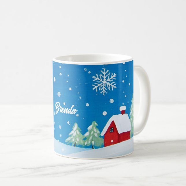 Mug Petite maison rouge dans la neige (Devant droit)
