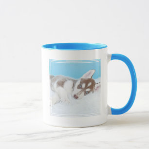 Mug Petite marionnette Husky posée sur une couverture