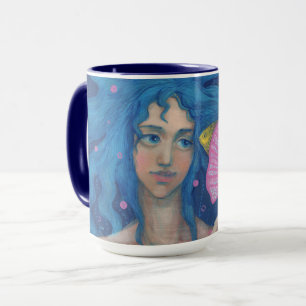 Mug Petite Sirène, Art D'Imaginaire Sous-Marin, Bleu R