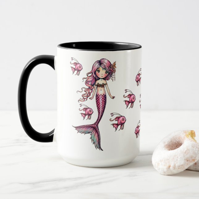 Mug Petite Sirène Rose et Illustration de Poisson (Avec donut)
