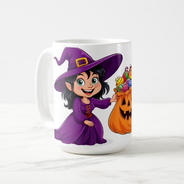 Mug Petite Sorcière Mignonne Avec Un Sac De Bonbons Ci (Devant gauche)
