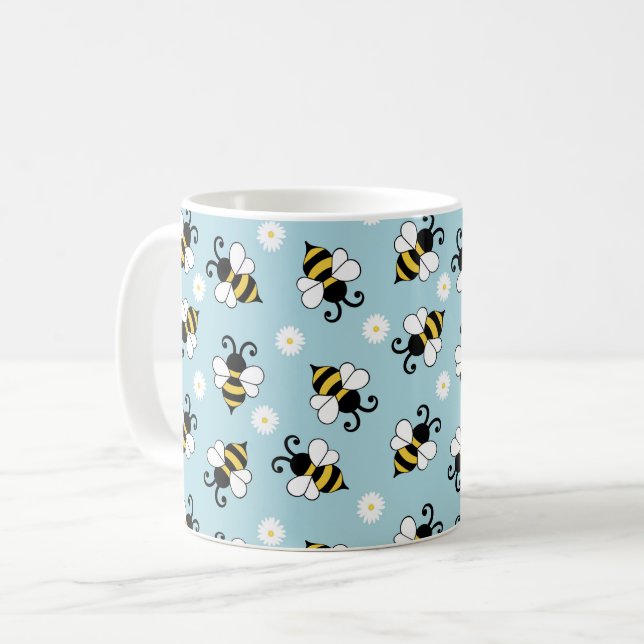 Mug Petites abeilles mignonnes et fleurs marguerites m (Devant gauche)
