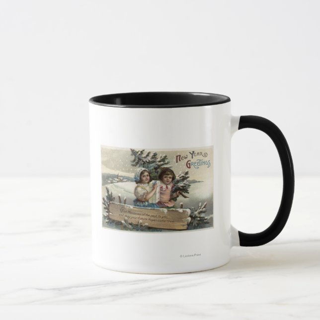 Mug Petites filles tenant un présent et un arbre (Droite)