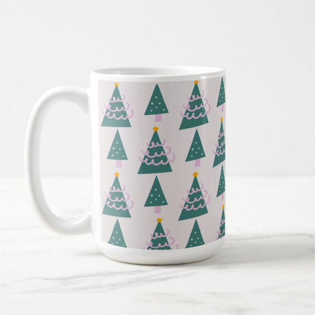 Mug Petits arbres gribouillages rose vert (Gauche)