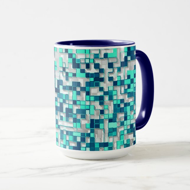 Mug Petits carrés serrés, tons verts du bleu (Devant droit)