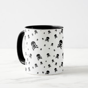 Mug Petits crânes de pirates noirs sur fond blanc