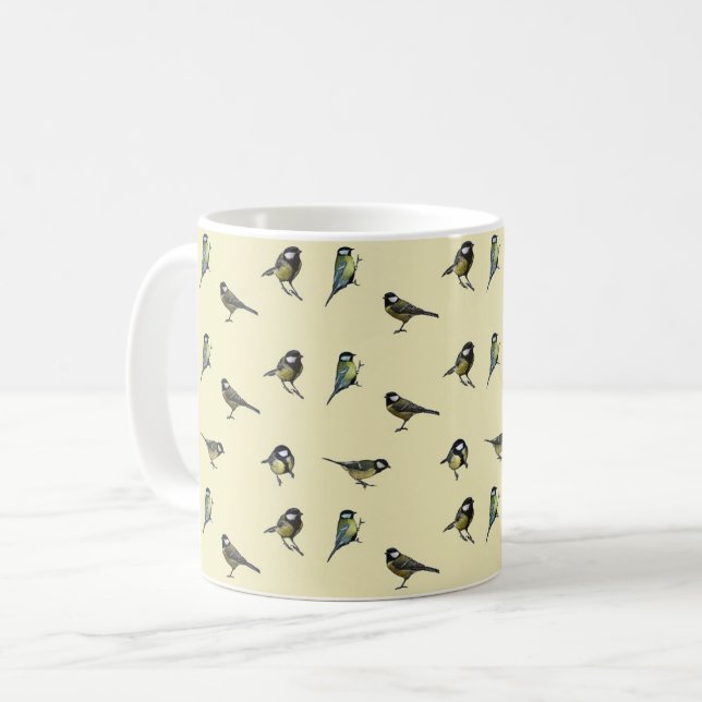Mug Petits oiseaux de jardin motif sur beige (Devant gauche)
