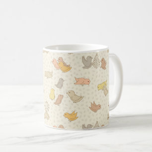 Mug Petits oiseaux et plumes sur beige - motif.