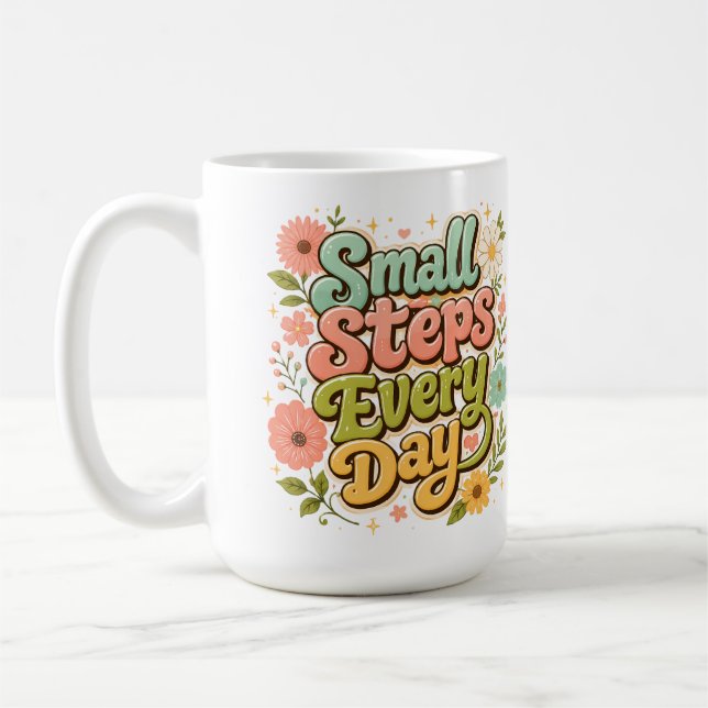 Mug Petits Pas Chaque Jour Floral Retro Motivationnel (Gauche)
