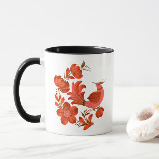 Mug Petrykivka Inspiré Oiseau d'Art Populaire Rouge &
