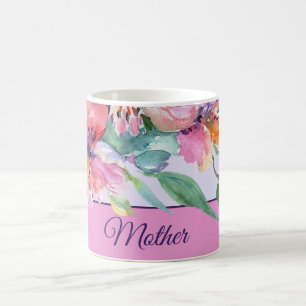 Mug Pétunias aquarelles roses et violettes personnalis