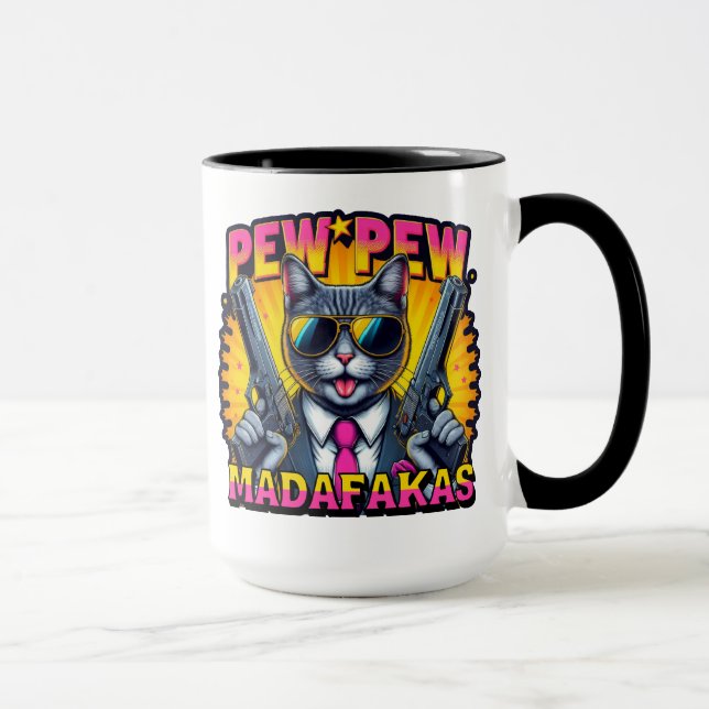 Mug Pew Pew Madafakas Cool Chat avec style et pistolet (Droite)