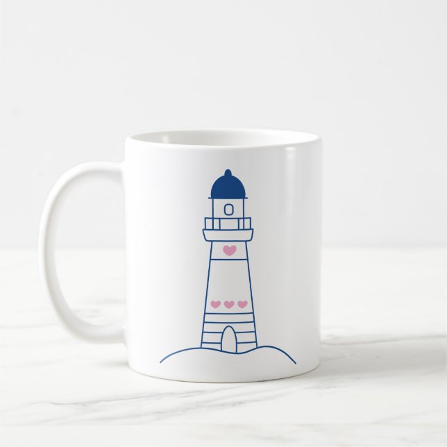 Mug Phare avec cœurs Dessin dessiné à la main mignon (Gauche)