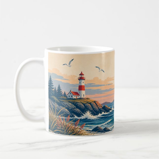 Mug Phare côtier Coucher de soleil Vagues de l'océan T (Gauche)