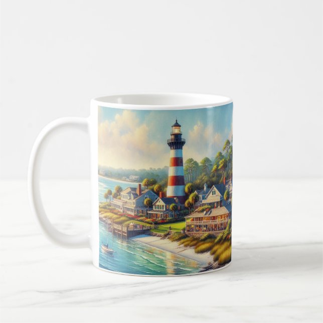 Mug Phare de l'île Hilton Head à l'aquarelle  (Gauche)