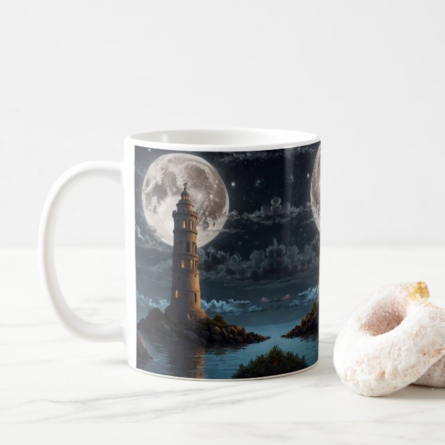 Mug Phare éclairé par le clair de lune la nuit claire (Avec donut)