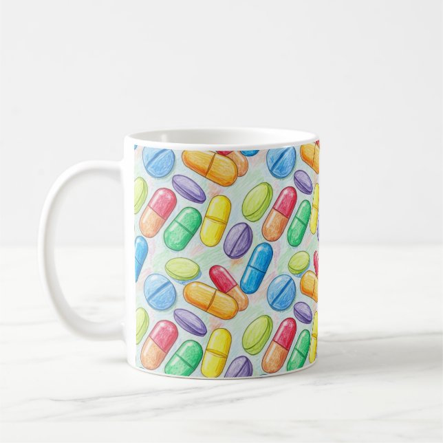 Mug Pharmacien Brosse Aquarelle Pills Rouge Bleu (Gauche)