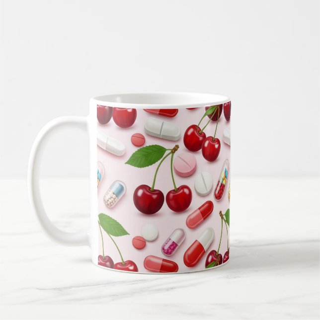 Mug Pharmacien Pilules Roses Cerises Rouges (Gauche)