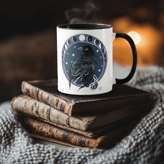 Mug Phases de la lune corail Étoiles Bleu (Créateur téléchargé)